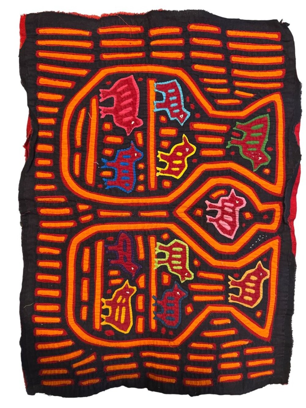 Handcrafted Kuna Mola Textile Panel With Vibrant Geometric & Animal Motifs Rever